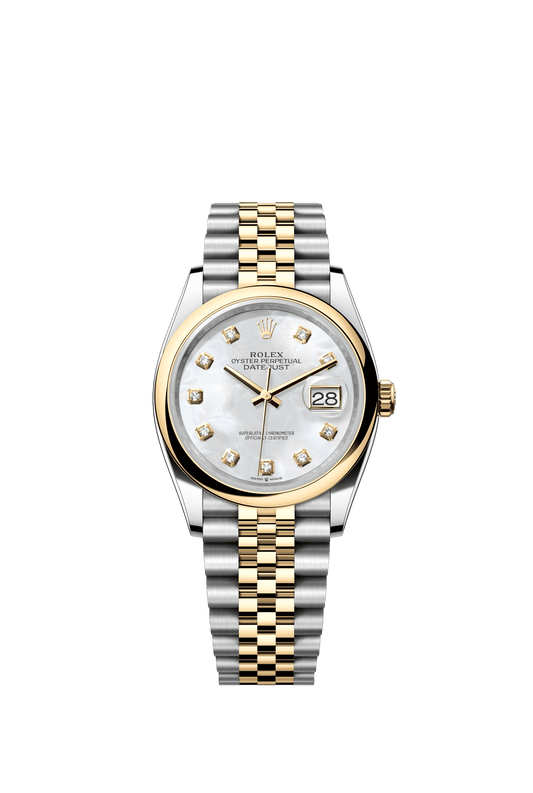 Rolex Datejust 36 36 mm White Mother-Of-Pearl Set With Diamonds Dial Oystersteel and 18k Yellow Gold Jubilee Bracelet m126203-0023