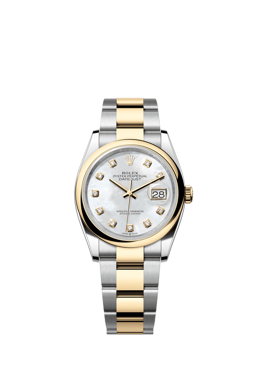 Rolex Datejust 36 36 mm White Mother-Of-Pearl Set With Diamonds Dial Oystersteel and 18k Yellow Gold Oyster Bracelet m126203-0024