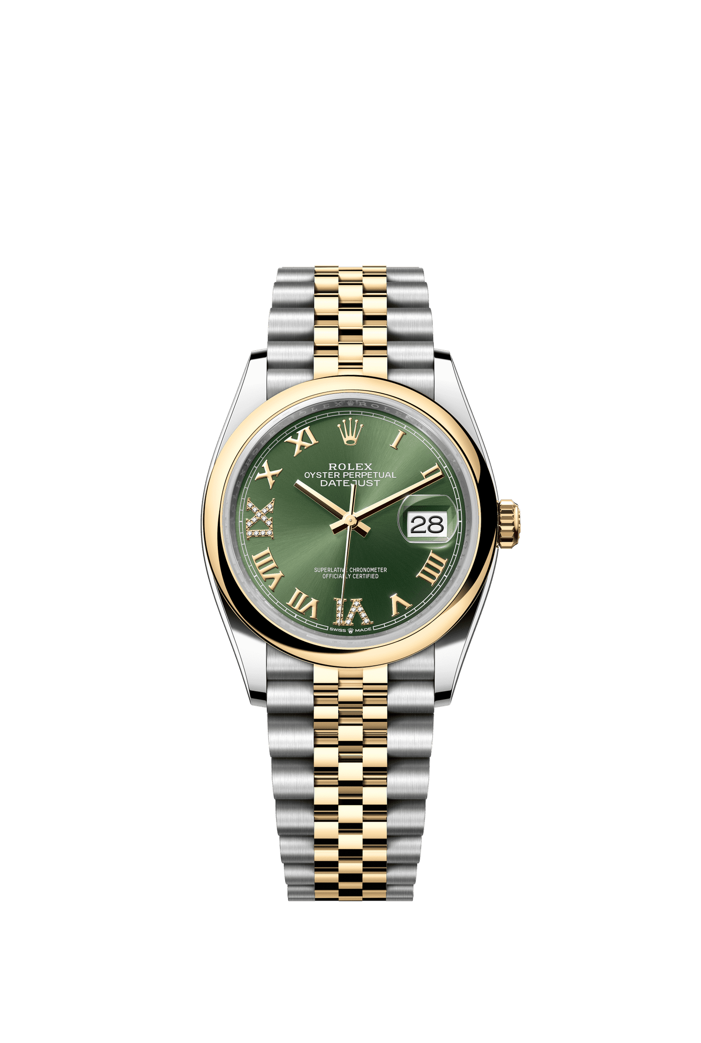 Rolex Datejust 36 36 mm Olive Green Set With Diamonds Dial Oystersteel and 18k Yellow Gold Jubilee Bracelet m126203-0025