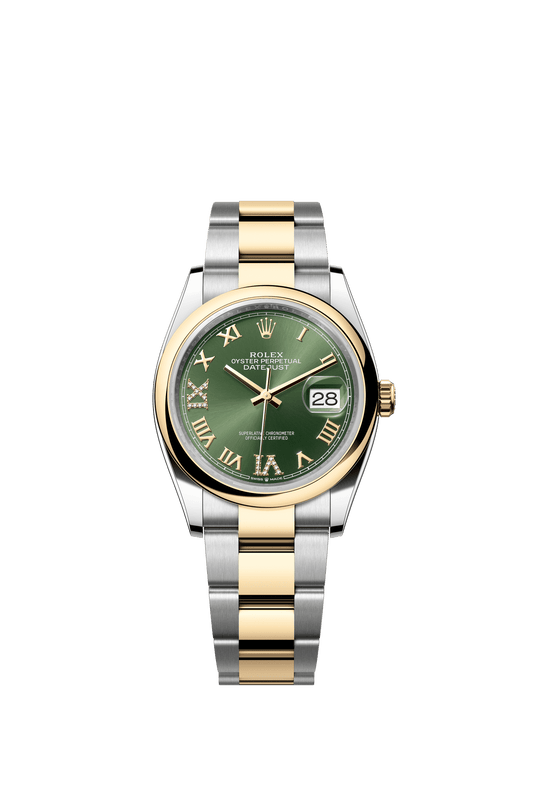 Rolex Datejust 36 36 mm Olive Green Set With Diamonds Dial Oystersteel and 18k Yellow Gold Oyster Bracelet m126203-0026