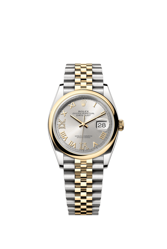 Rolex Datejust 36 36 mm Silver Set With Diamonds Dial Oystersteel and 18k Yellow Gold Jubilee Bracelet m126203-0031