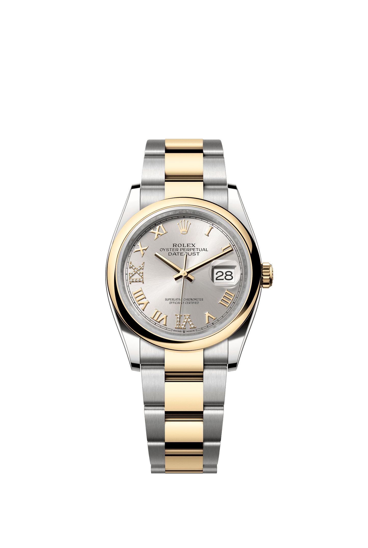 Rolex Datejust 36 36 mm Silver Set With Diamonds Dial Oystersteel and 18k Yellow Gold Oyster Bracelet m126203-0032