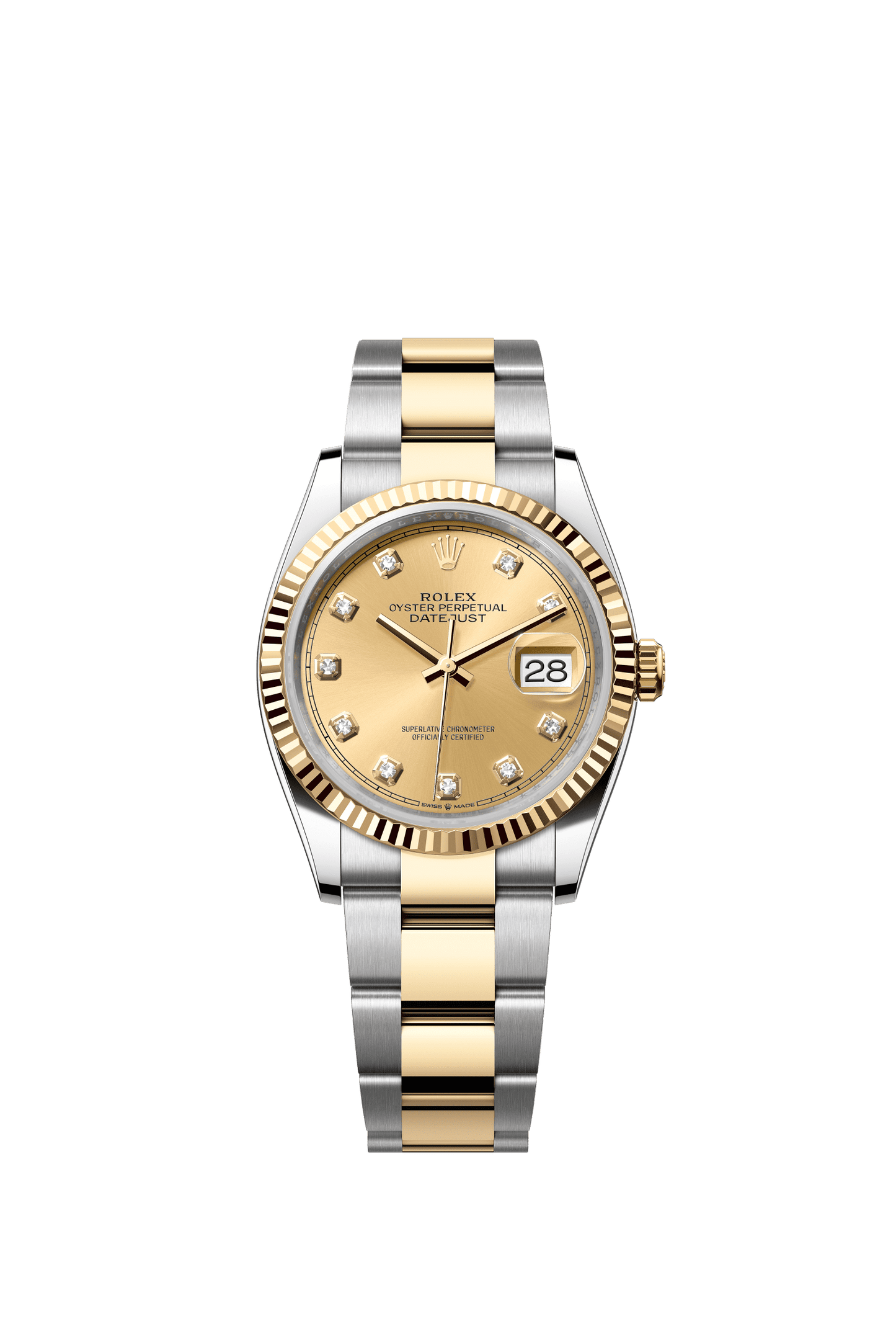 Rolex Datejust 36 36 mm Champagne-Colour Set With Diamonds Dial Oystersteel and 18k Yellow Gold Oyster Bracelet m126233-0018