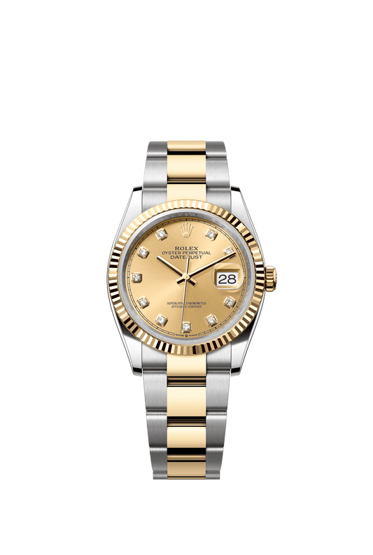 Rolex Datejust 36 36 mm Champagne-Colour Set With Diamonds Dial Oystersteel and 18k Yellow Gold Oyster Bracelet m126233-0018