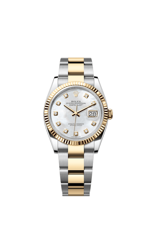 Rolex Datejust 36 36 mm White Mother-Of-Pearl Set With Diamonds Dial Oystersteel and 18k Yellow Gold Oyster Bracelet m126233-0024