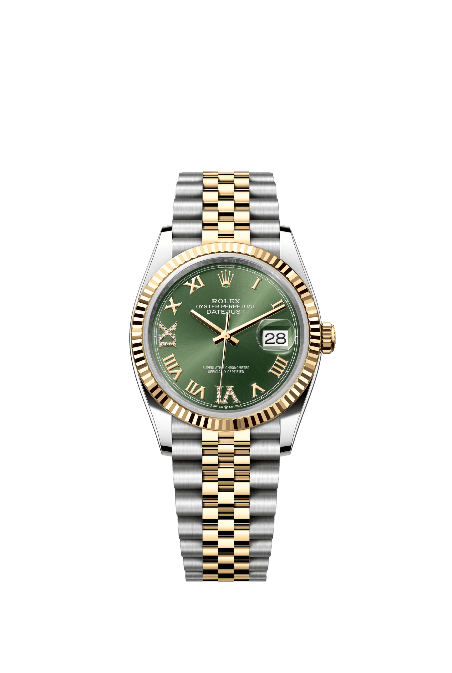 Rolex Datejust 36 36 mm Olive Green Set With Diamonds Dial Oystersteel and 18k Yellow Gold Jubilee Bracelet m126233-0025