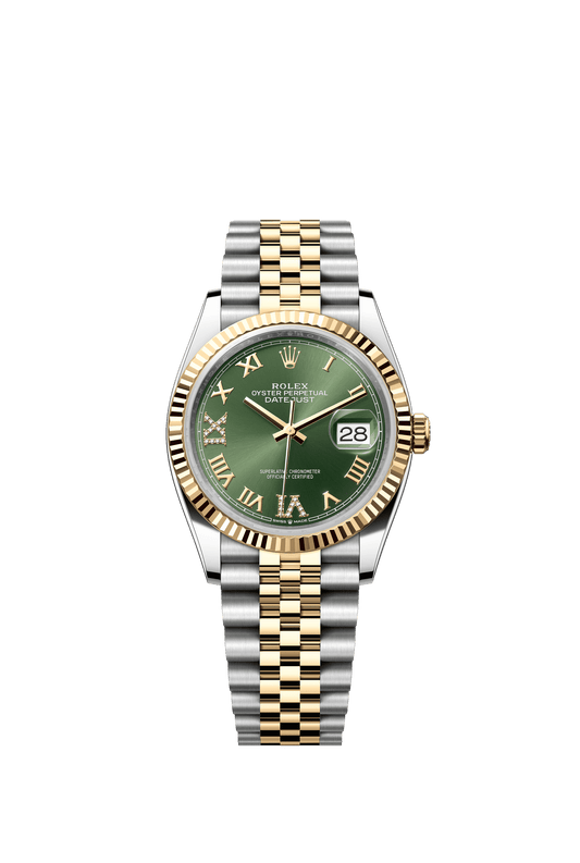 Rolex Datejust 36 36 mm Olive Green Set With Diamonds Dial Oystersteel and 18k Yellow Gold Jubilee Bracelet m126233-0025