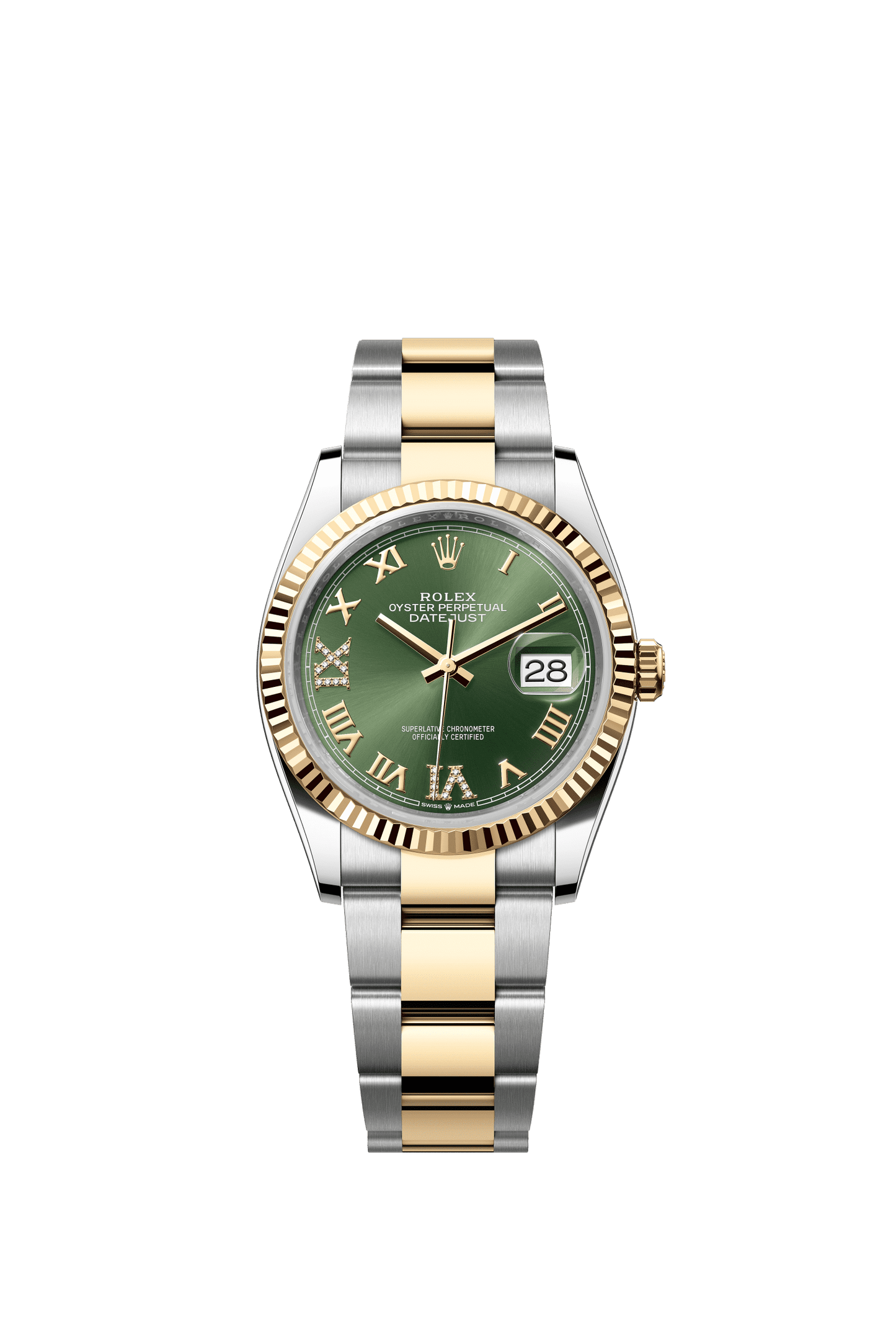 Rolex Datejust 36 36 mm Olive Green Set With Diamonds Dial Oystersteel and 18k Yellow Gold Oyster Bracelet m126233-0026