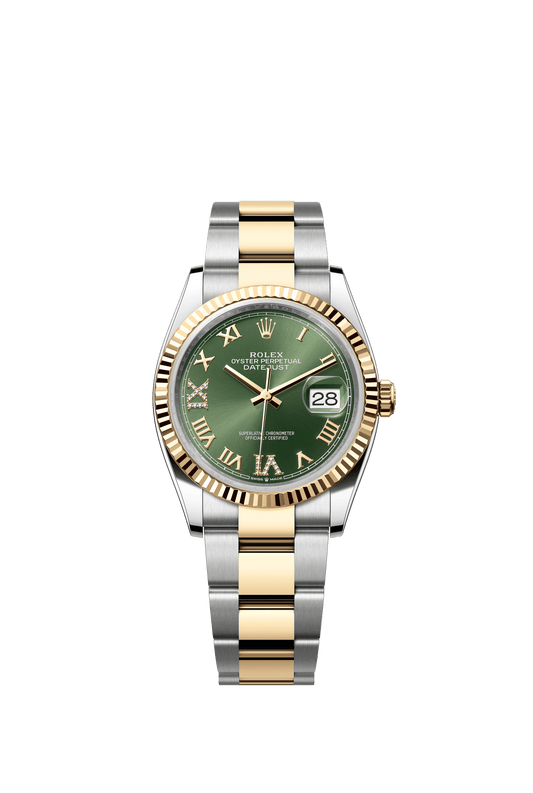 Rolex Datejust 36 36 mm Olive Green Set With Diamonds Dial Oystersteel and 18k Yellow Gold Oyster Bracelet m126233-0026