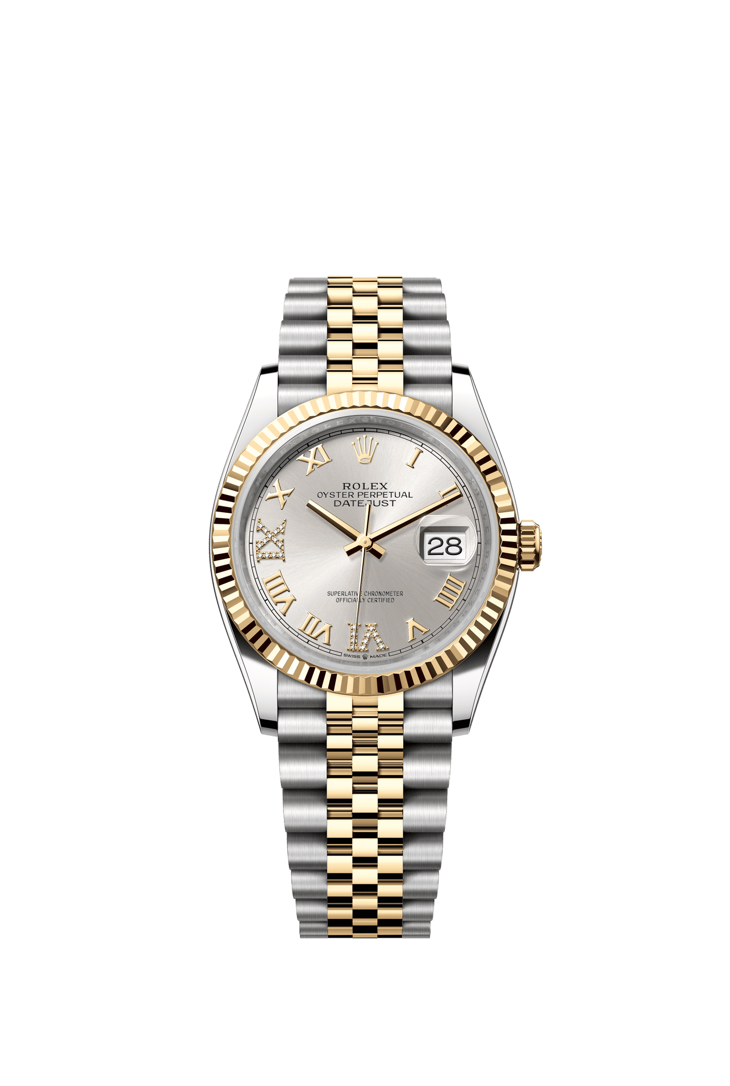 Rolex Datejust 36 36 mm Silver Set With Diamonds Dial Oystersteel and 18k Yellow Gold Jubilee Bracelet m126233-0031