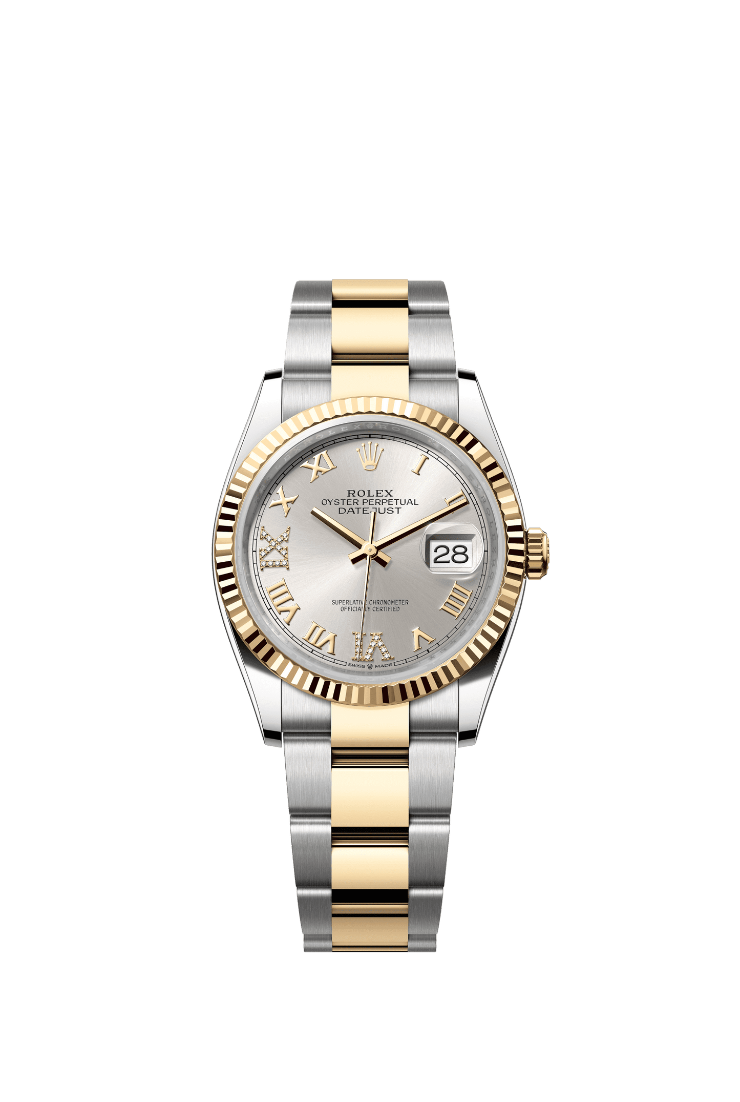 Rolex Datejust 36 36 mm Silver Set With Diamonds Dial Oystersteel and 18k Yellow Gold Oyster Bracelet m126233-0032