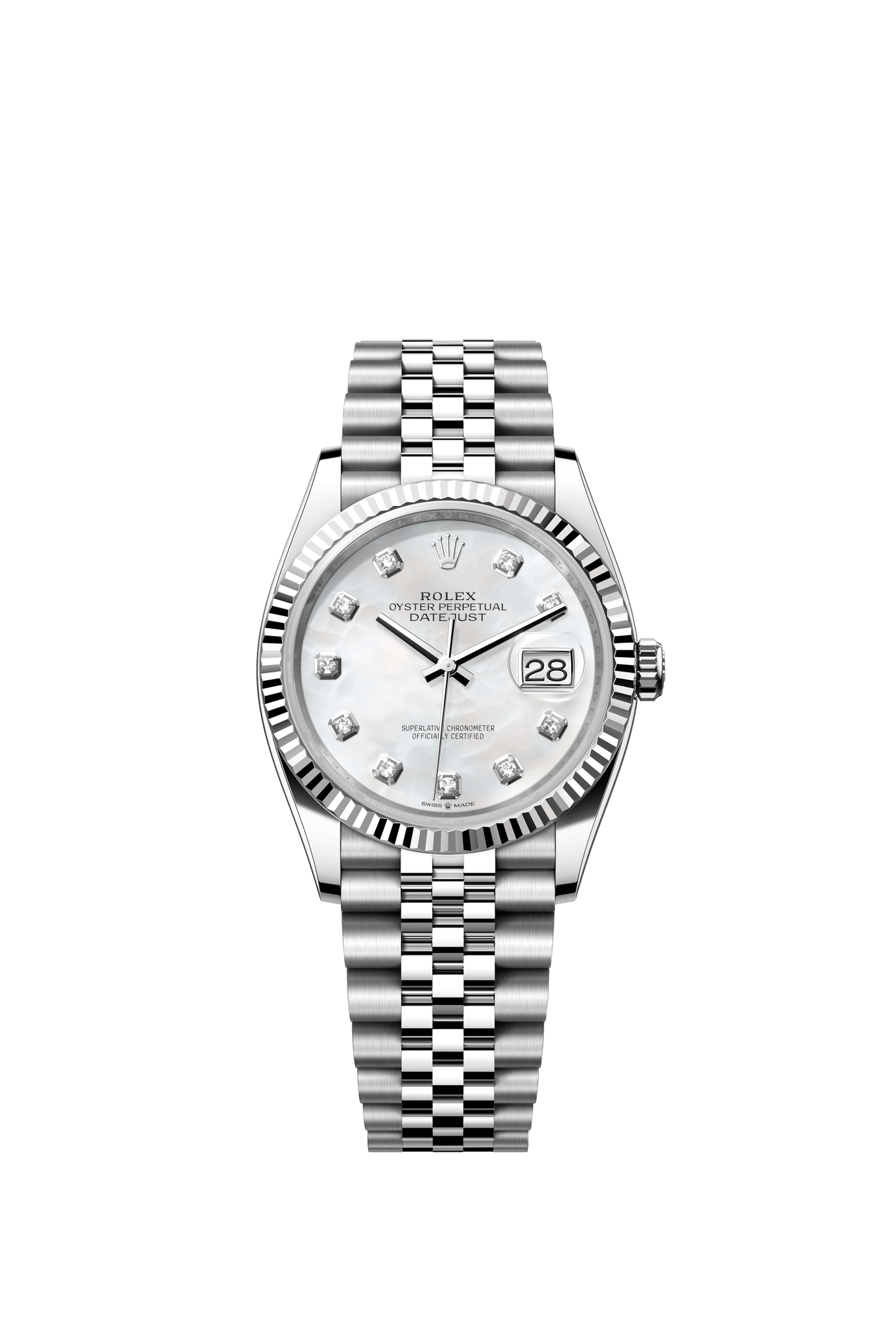 Rolex Datejust 36 36 mm White Mother-Of-Pearl Dial with Diamonds Oystersteel and White Gold Jubilee Bracelet m126234-0019