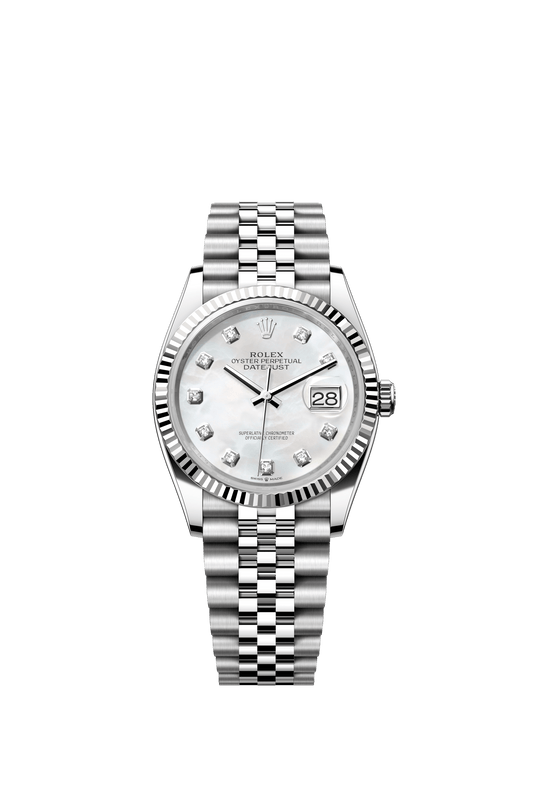 Rolex Datejust 36 36 mm White Mother-Of-Pearl Dial with Diamonds Oystersteel and White Gold Jubilee Bracelet m126234-0019