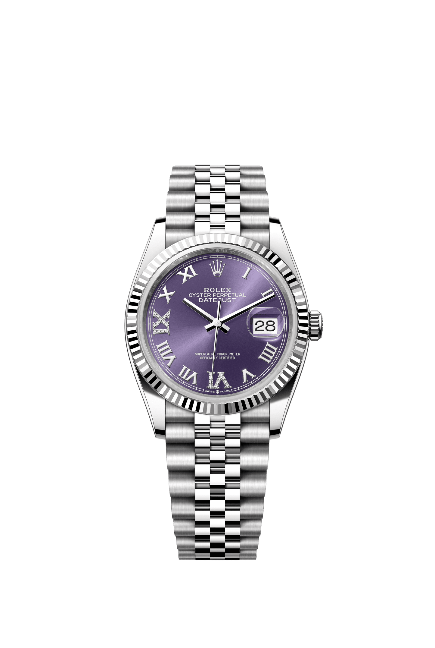 Rolex Datejust 36 36 mm Aubergine Set With Diamonds Dial Oystersteel and White Gold Jubilee Bracelet m126234-0021