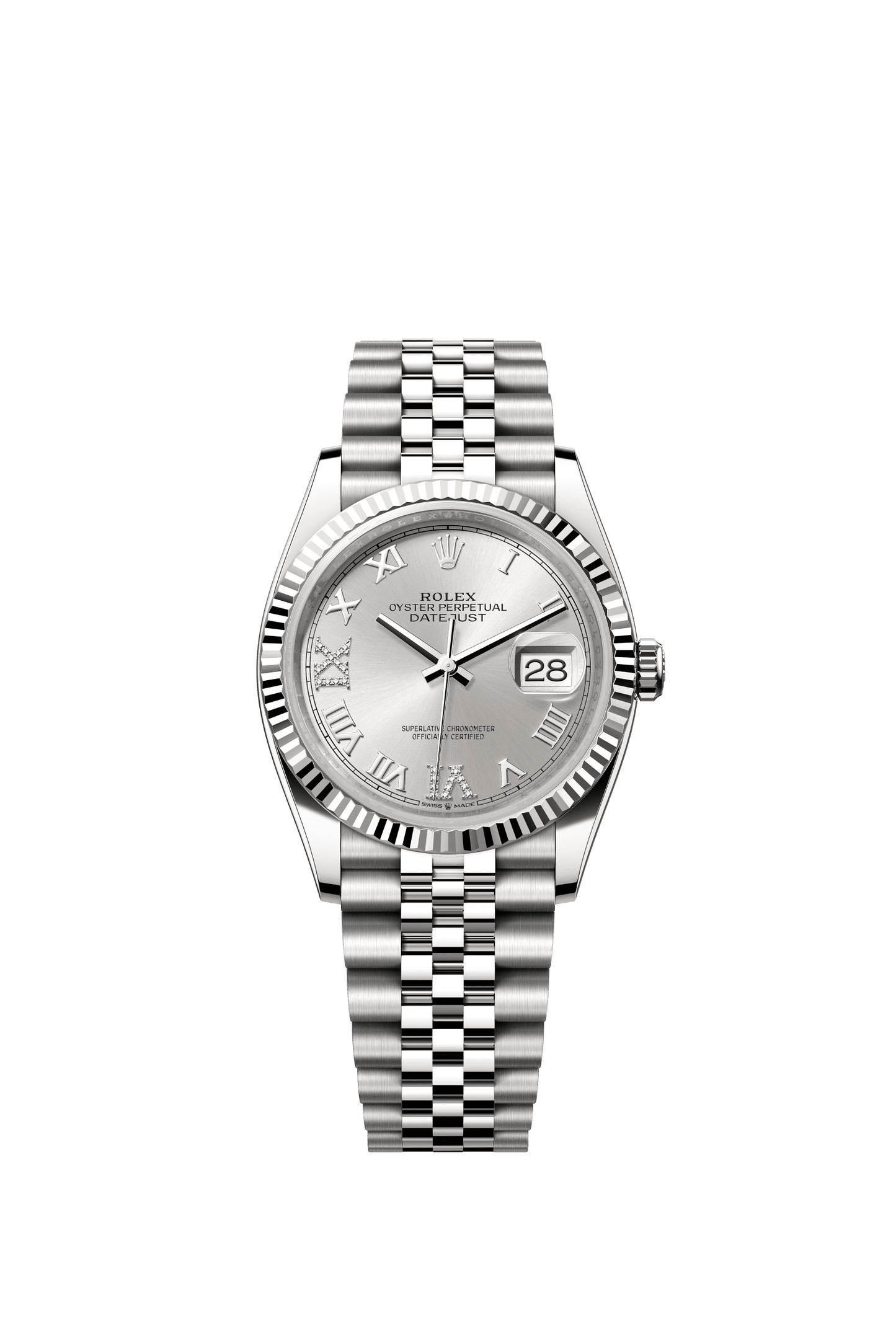 Rolex Datejust 36 36 mm Silver Set With Diamonds Dial Oystersteel and White Gold Jubilee Bracelet m126234-0029