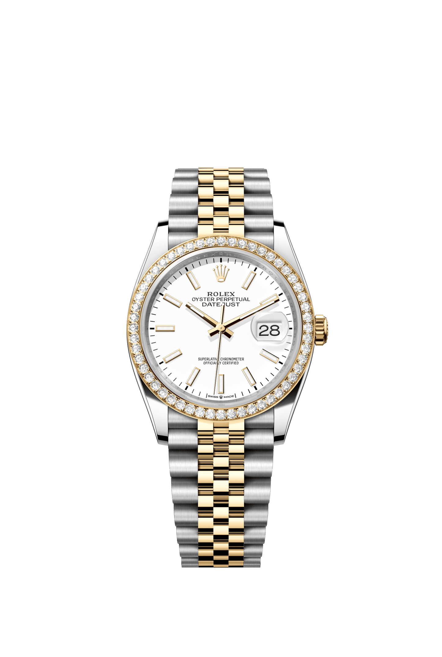 Rolex Datejust 36 36 mm White Dial  with Diamonds Oystersteel and 18k Yellow Gold Jubilee Bracelet m126283rbr-0005