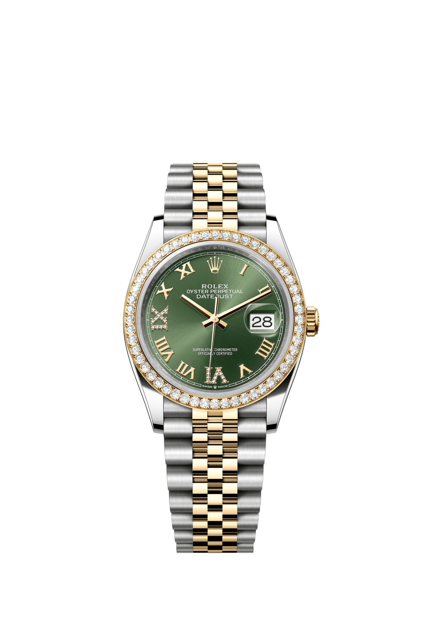 Rolex Datejust 36 36 mm Olive Green Set With Diamonds Dial Oystersteel and 18k Yellow Gold Jubilee Bracelet m126283rbr-0011