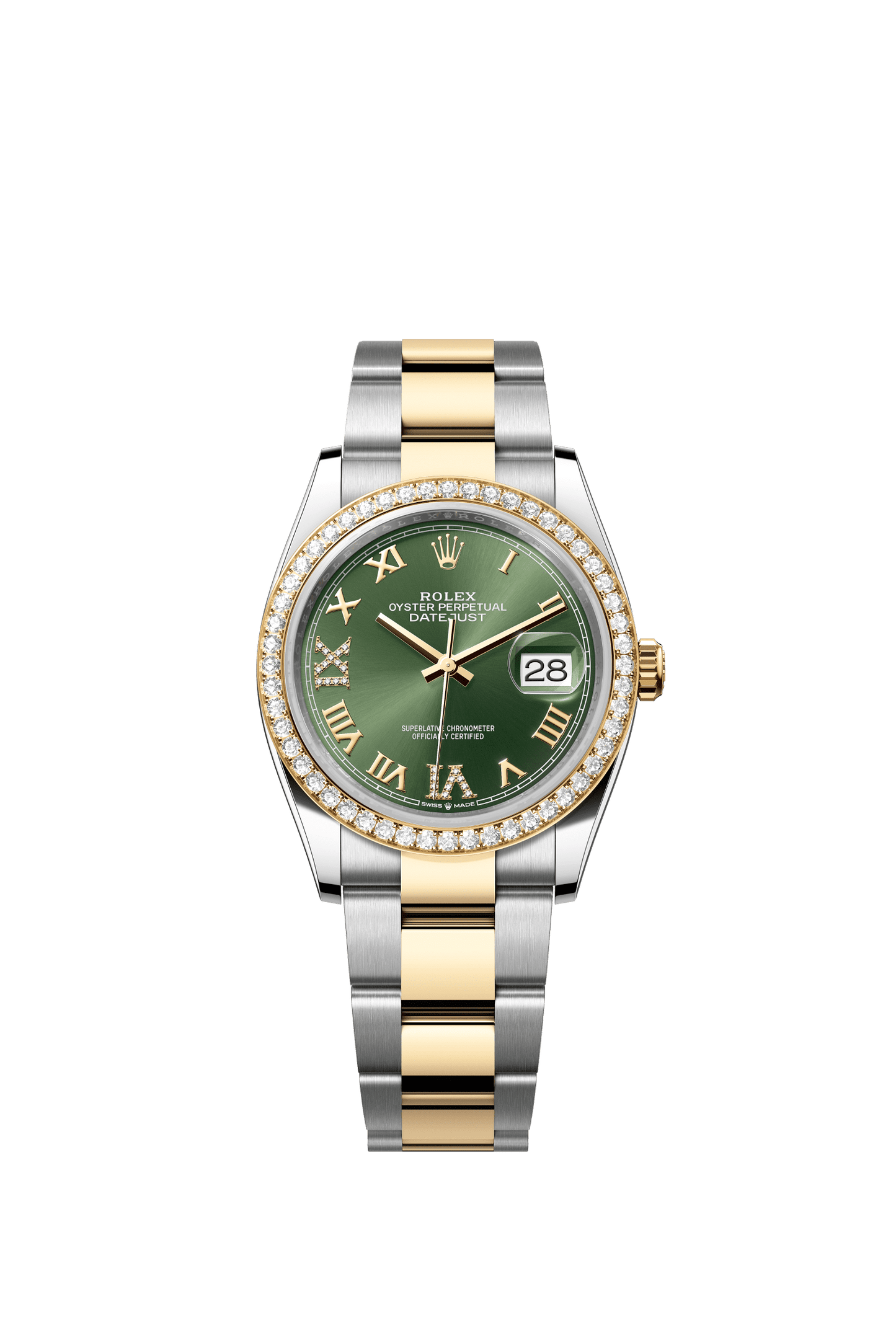 Rolex Datejust 36 36 mm Olive Green Set With Diamonds Dial Oystersteel and 18k Yellow Gold Oyster Bracelet m126283rbr-0012