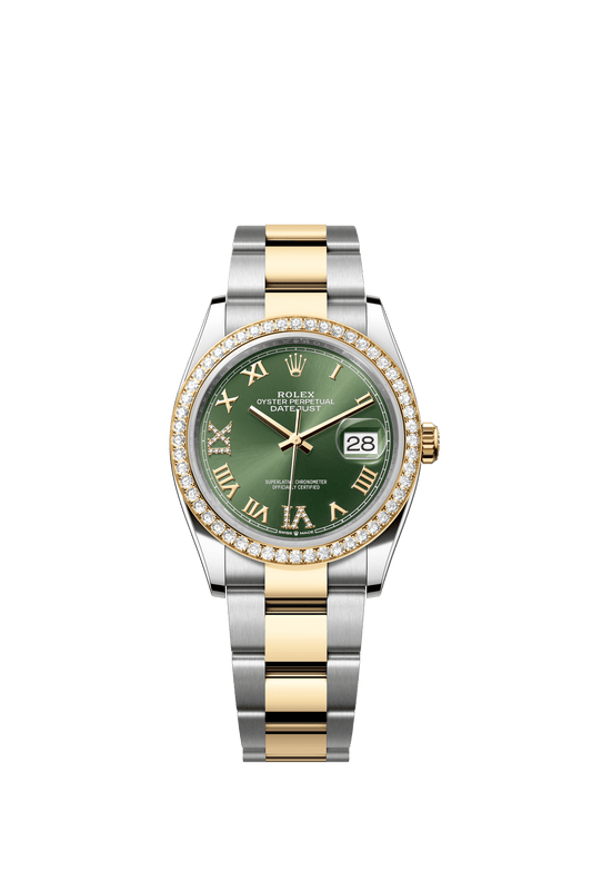 Rolex Datejust 36 36 mm Olive Green Set With Diamonds Dial Oystersteel and 18k Yellow Gold Oyster Bracelet m126283rbr-0012