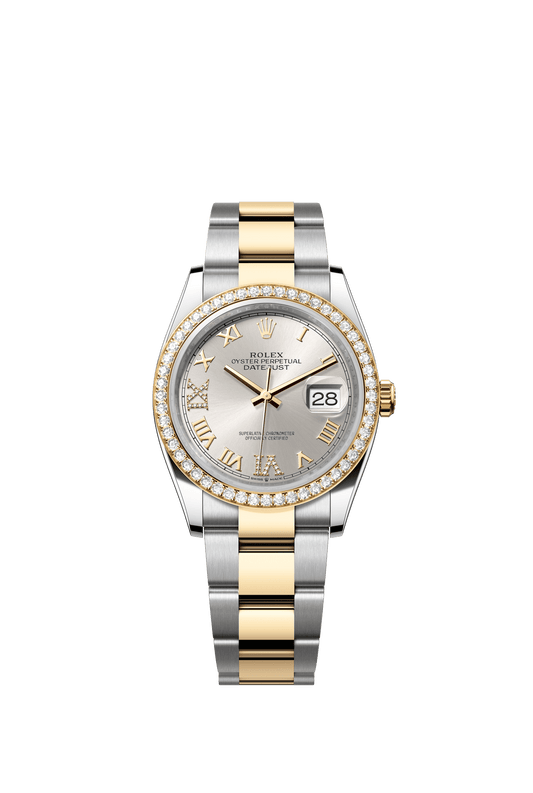 Rolex Datejust 36 36 mm Silver Set With Diamonds Dial Oystersteel and 18k Yellow Gold Oyster Bracelet m126283rbr-0018