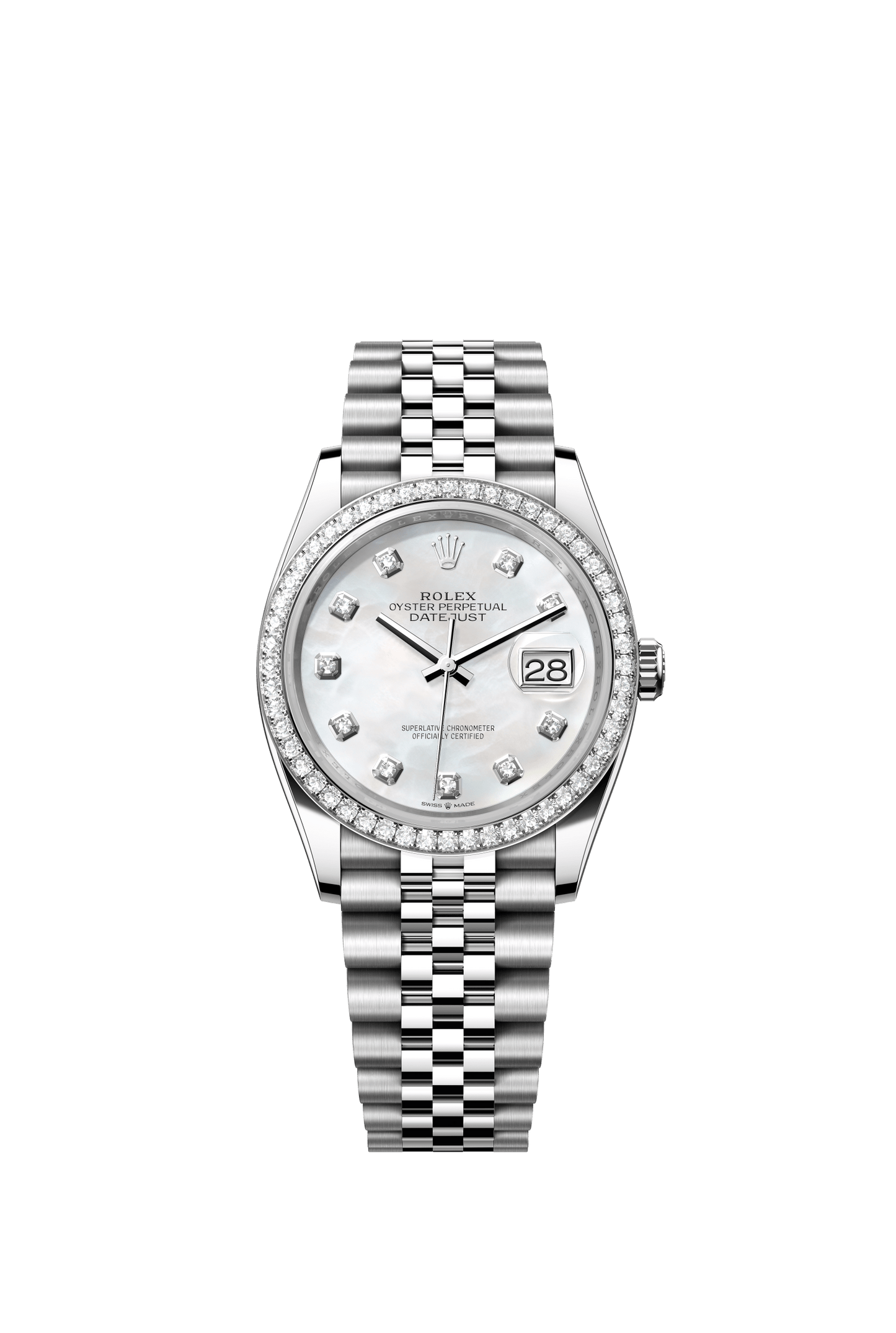 Rolex Datejust 36 36 mm White Mother-Of-Pearl Dial with Diamonds Oystersteel and White Gold Jubilee Bracelet m126284rbr-0011