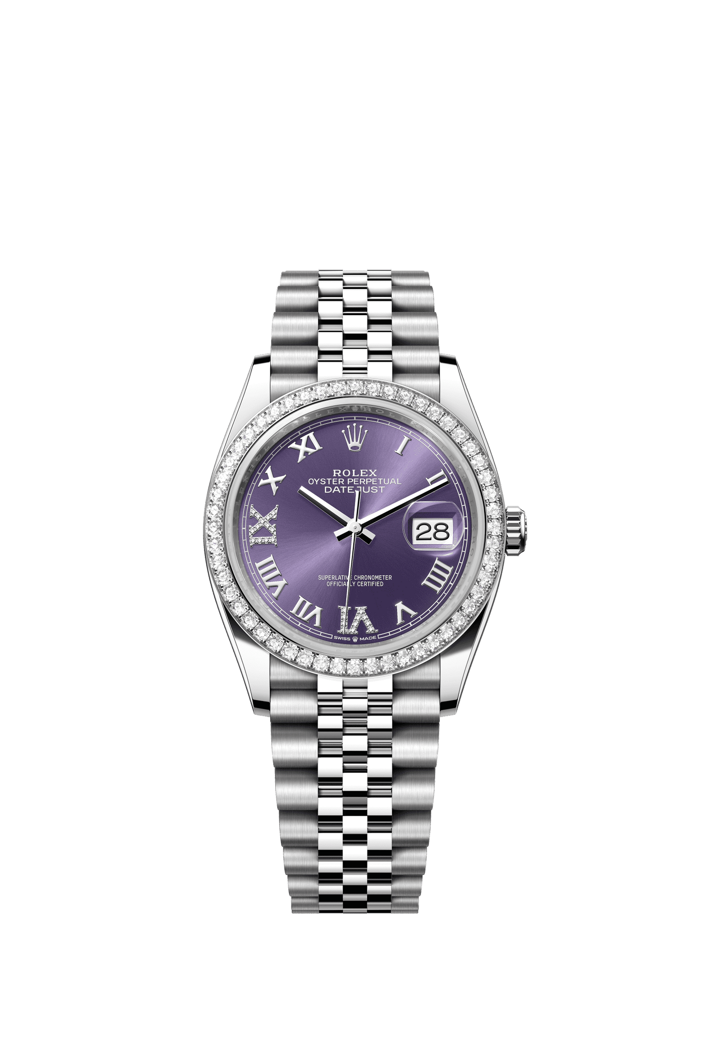 Rolex Datejust 36 36 mm Aubergine Set With Diamonds Dial Oystersteel and White Gold Jubilee Bracelet m126284rbr-0013