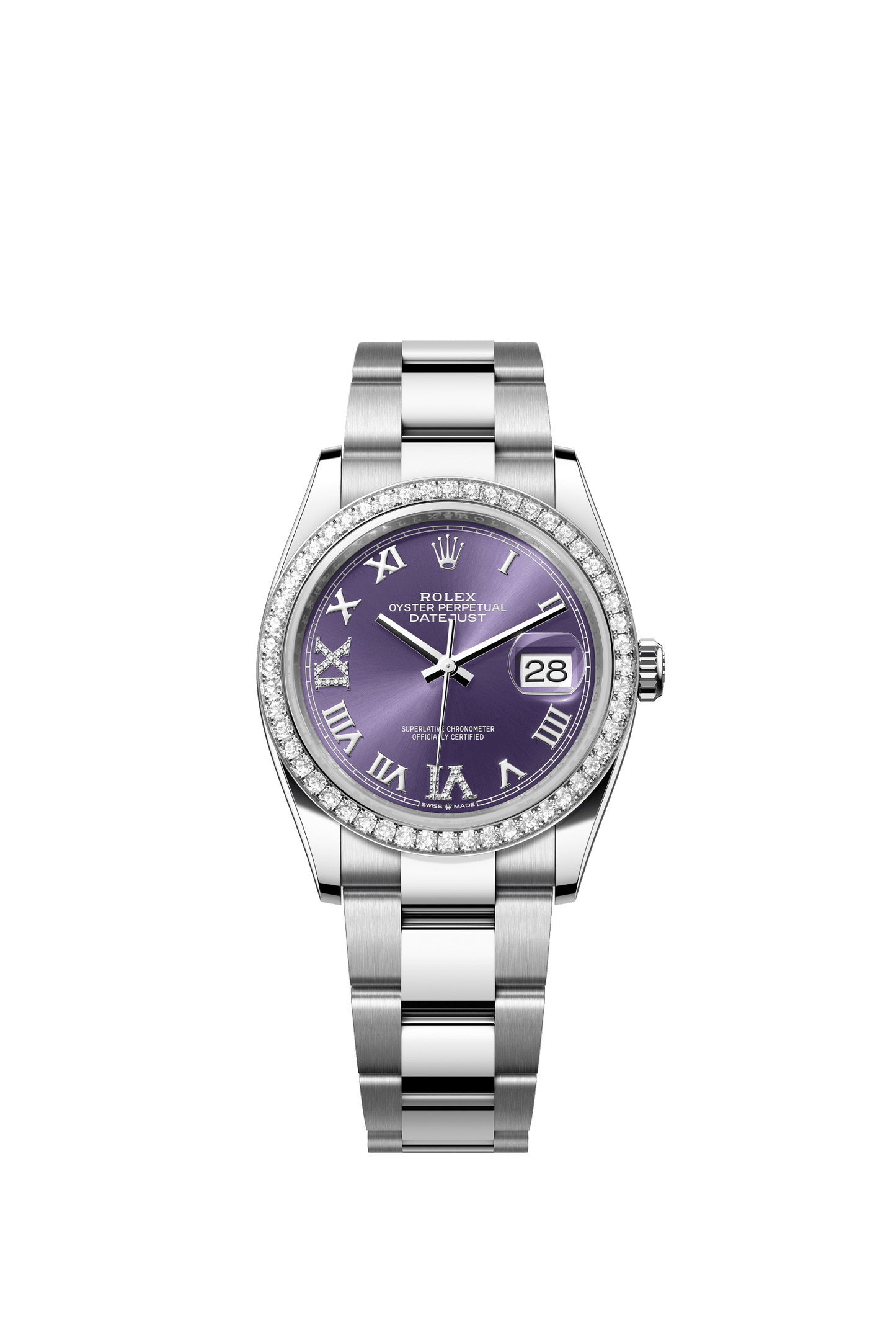 Rolex Datejust 36 36 mm Aubergine Set With Diamonds Dial Oystersteel and White Gold Oyster Bracelet m126284rbr-0014