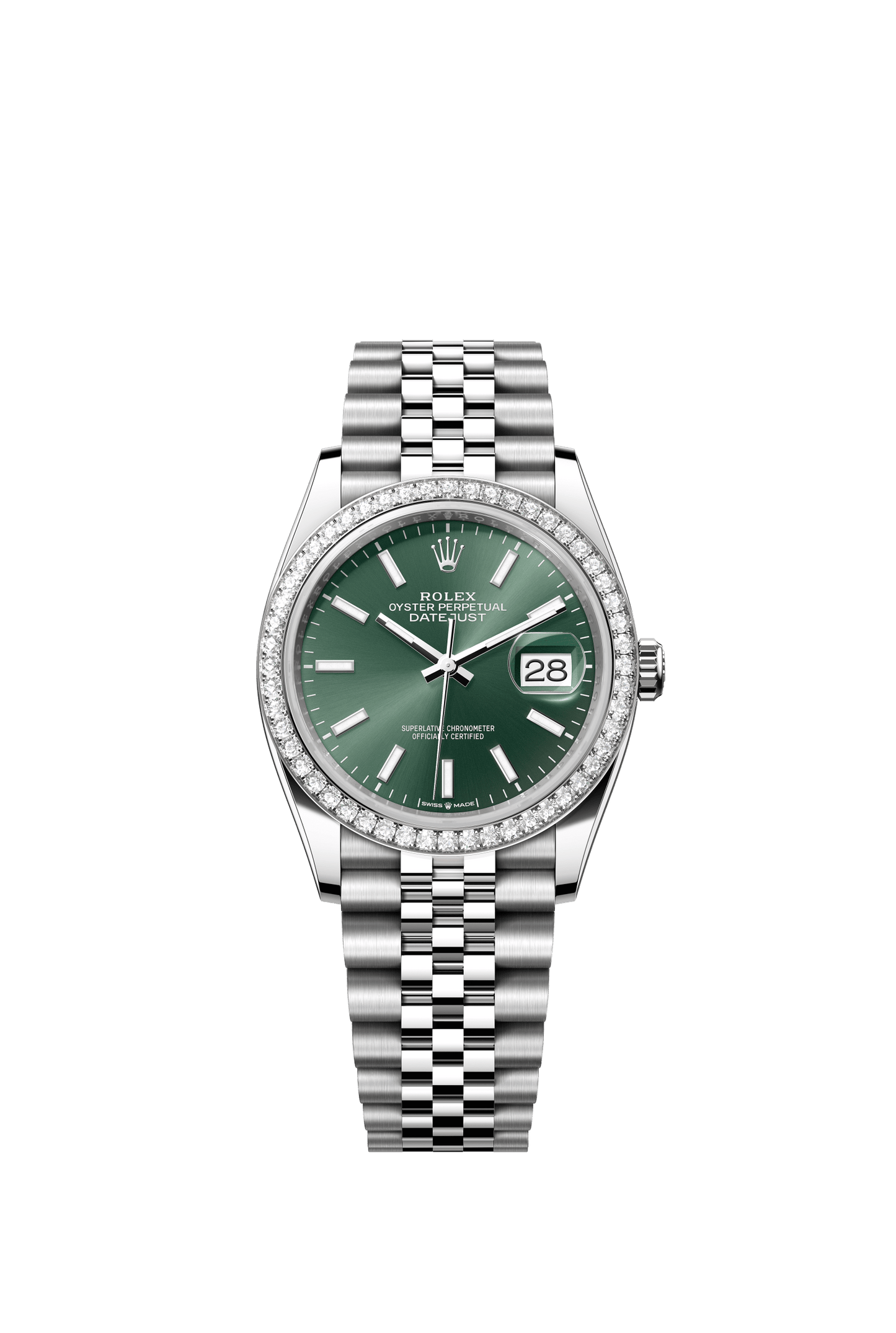 Rolex Datejust 36 36mm Mint Green Dial with Diamonds Oystersteel and White Gold Jubilee Bracelet m126284rbr-0043