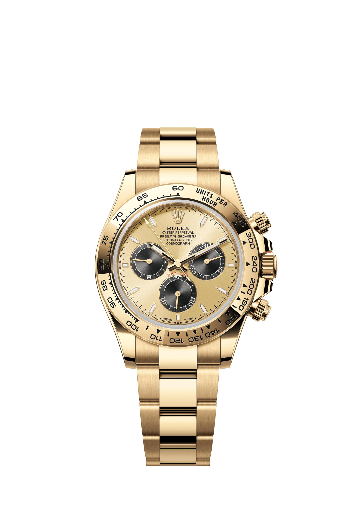 Rolex Cosmograph Daytona 40 mm Golden and Bright Black Dial 18 kt Yellow Gold Oyster Bracelet m126508-0006