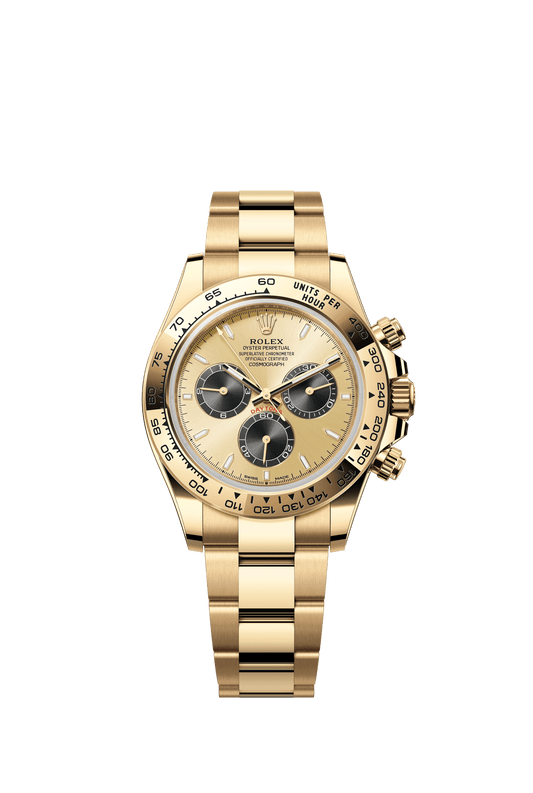 Rolex Cosmograph Daytona 40 mm Golden and Bright Black Dial 18 kt Yellow Gold Oyster Bracelet m126508-0006