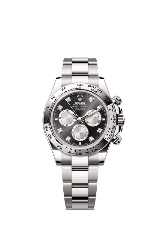 Rolex Cosmograph Daytona 40 mm Bright black and steel set with diamonds Dial 18 kt white gold Oyster bracelet m126509-0002