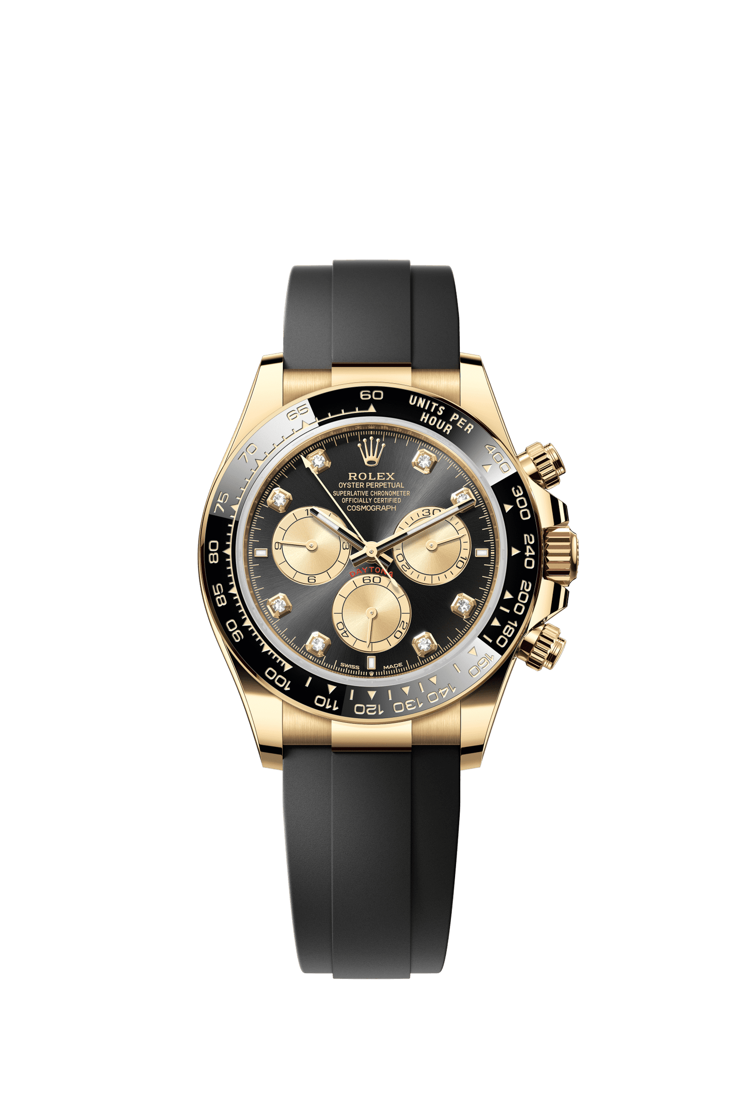 Rolex Cosmograph Daytona 40 mm Bright Black and Golden set with Diamonds Dial 18 kt Yellow Gold Oysterflex Bracelet m126518ln-0006