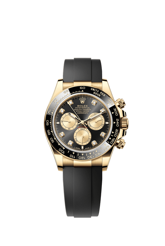 Rolex Cosmograph Daytona 40 mm Bright Black and Golden set with Diamonds Dial 18 kt Yellow Gold Oysterflex Bracelet m126518ln-0006