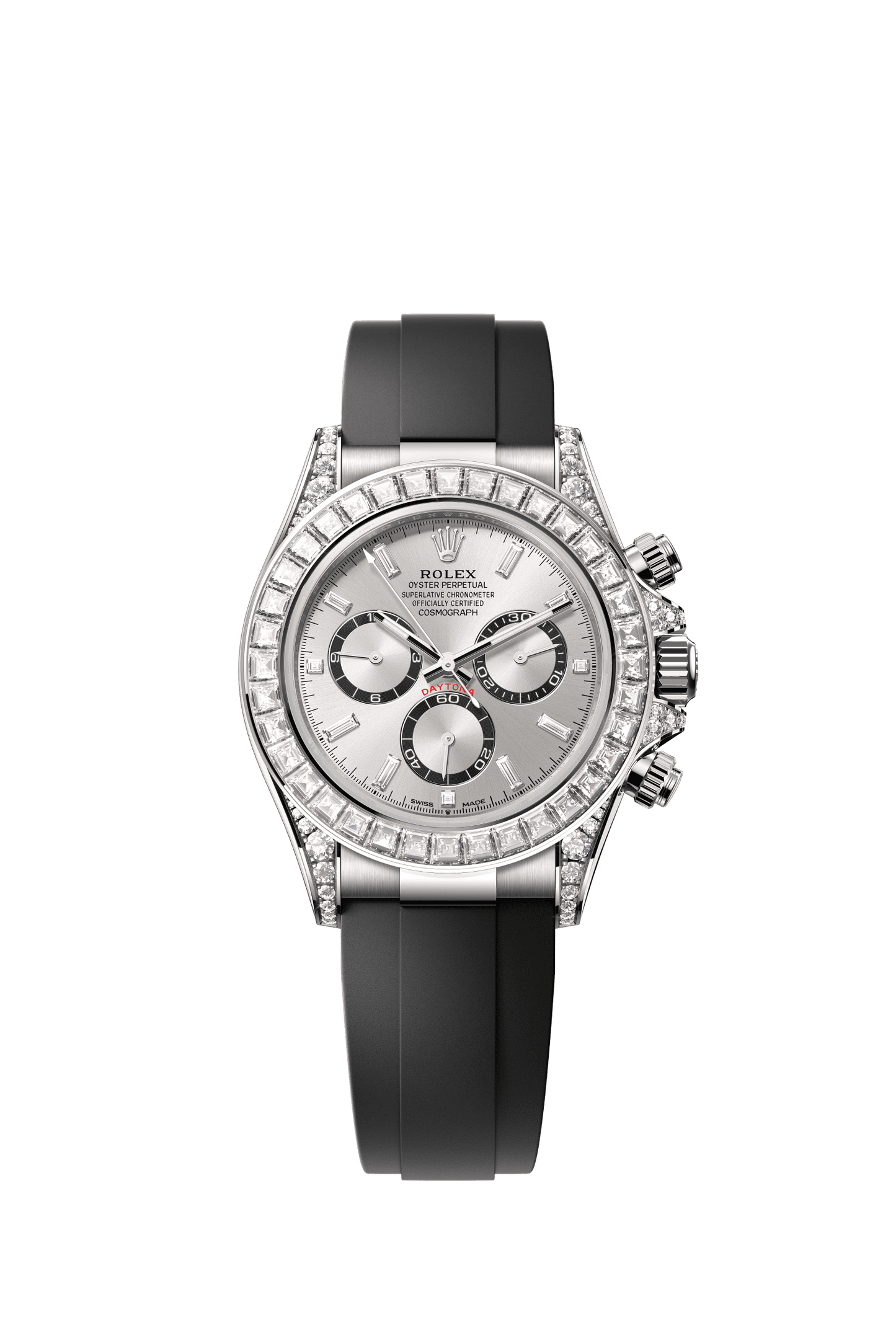 Rolex Cosmograph Daytona 40 mm Steel, bright black counter rings set with diamonds Dial 18 kt white gold Oysterflex bracelet m126539tbr-0002