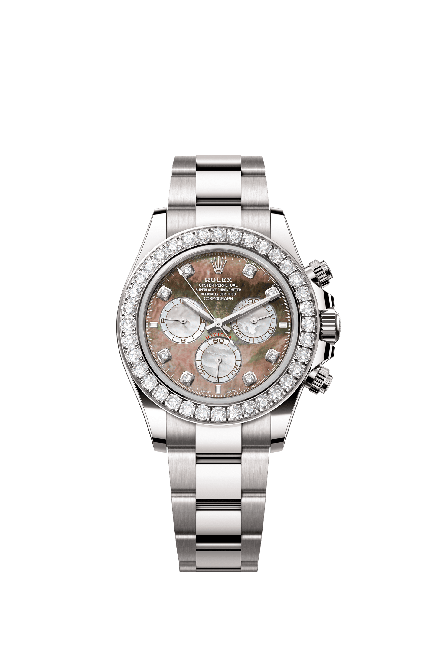 Rolex Cosmograph Daytona 40 mm Black and white mother-of-pearl set with diamonds Dial 18 kt white gold Oyster bracelet m126579rbr-0001