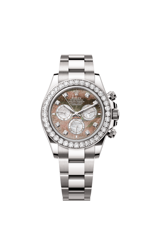 Rolex Cosmograph Daytona 40 mm Black and white mother-of-pearl set with diamonds Dial 18 kt white gold Oyster bracelet m126579rbr-0001