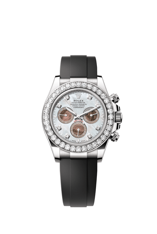 Rolex Cosmograph Daytona 40 mm White and black mother-of-pearl set with diamonds Dial 18 kt white gold Oysterflex bracelet m126589rbr-0001