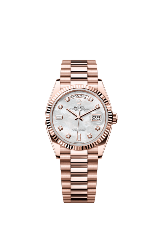 Rolex Day-Date 36 36 mm White Mother-Of-Pearl Set With Diamonds Dial 18 kt Everose Gold President Bracelet m128235-0029