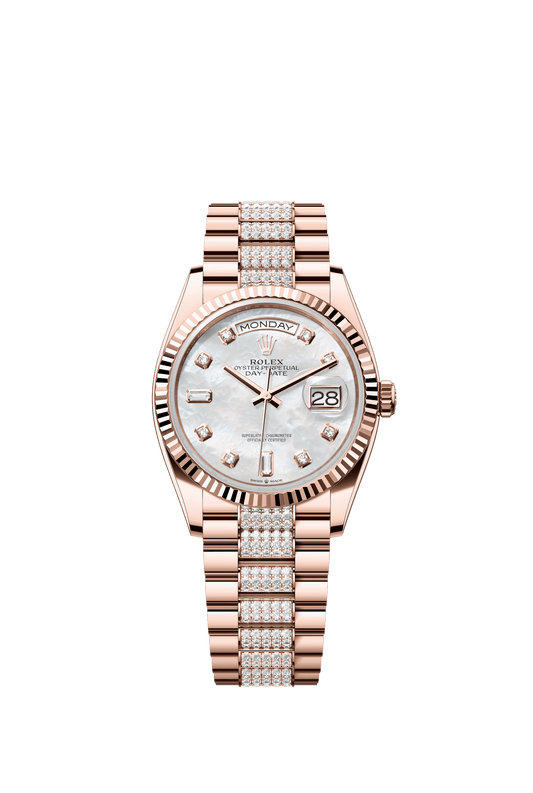 Rolex Day-Date 36 36 mm White Mother-Of-Pearl Set With Diamonds Dial 18 kt Everose Gold President Bracelet m128235-0032