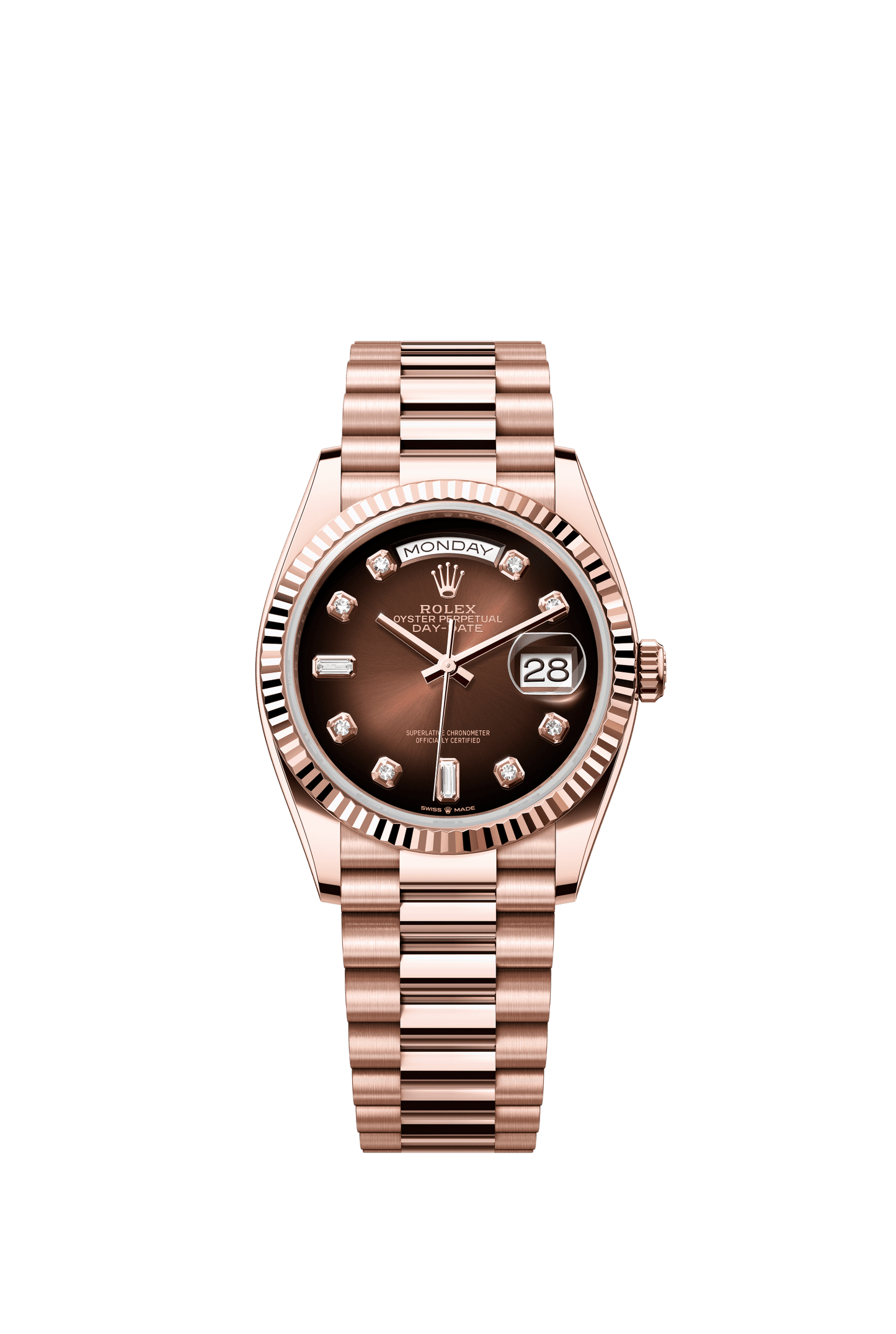 Rolex Day-Date 36 36 mm Brown Ombré Set With Diamonds Dial 18 kt Everose Gold President Bracelet m128235-0037