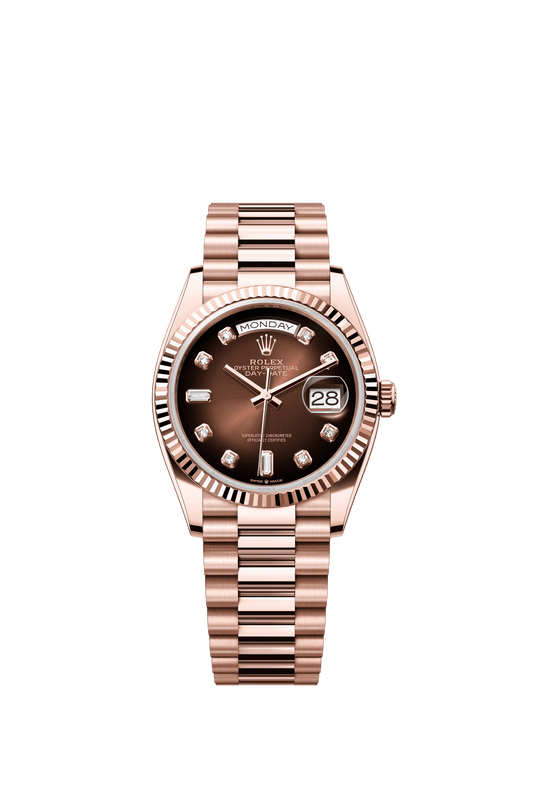 Rolex Day-Date 36 36 mm Brown Ombré Set With Diamonds Dial 18 kt Everose Gold President Bracelet m128235-0037