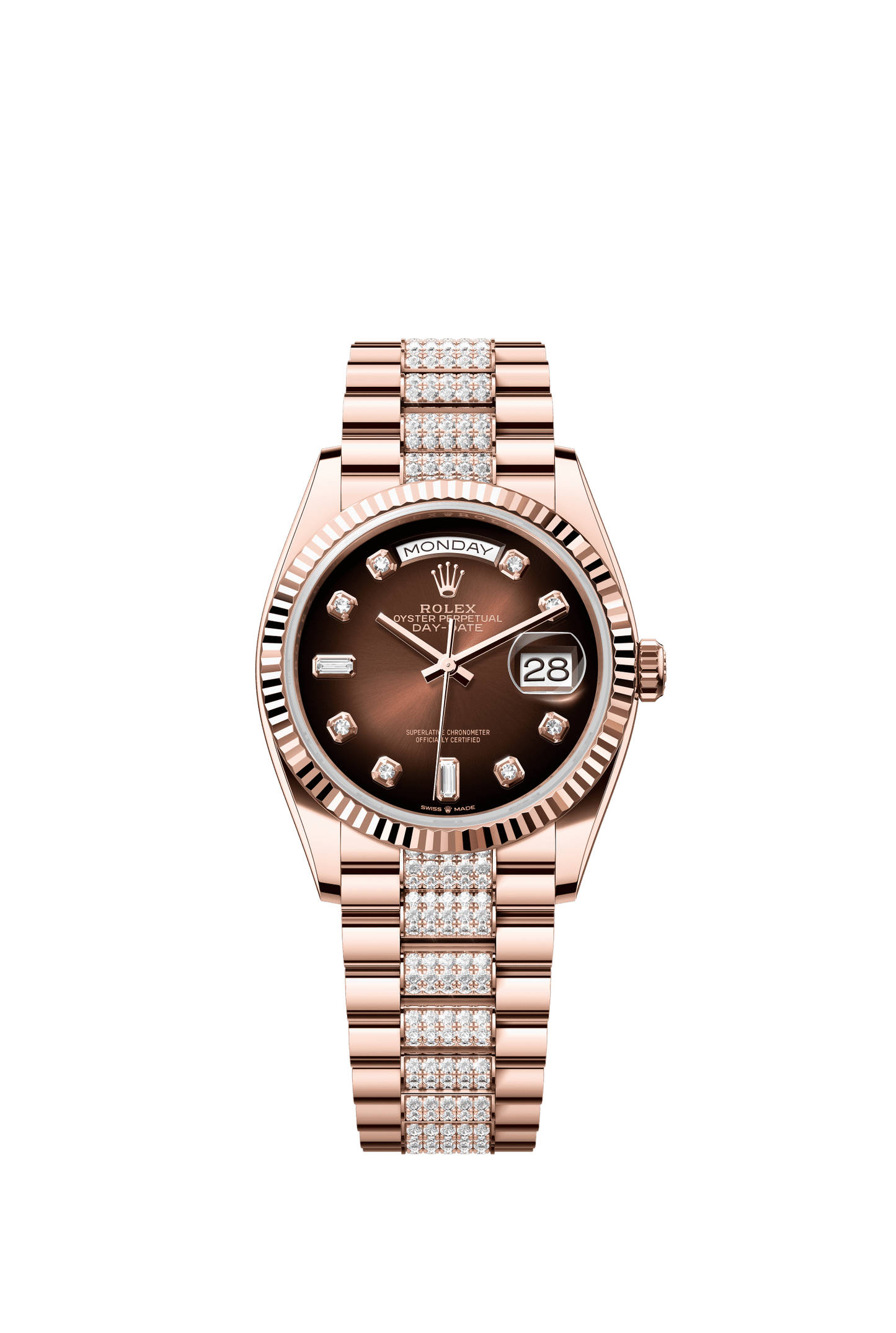 Rolex Day-Date 36 36 mm Brown Ombré Set With Diamonds Dial 18 kt Everose Gold President Bracelet m128235-0038