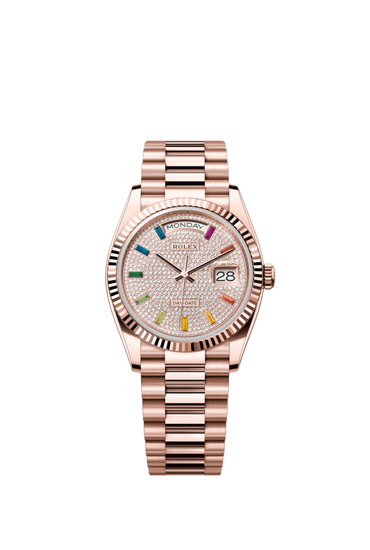 Rolex Day-Date 36 36 mm Diamond-Paved Dial 18 kt Everose Gold President Bracelet m128235-0039