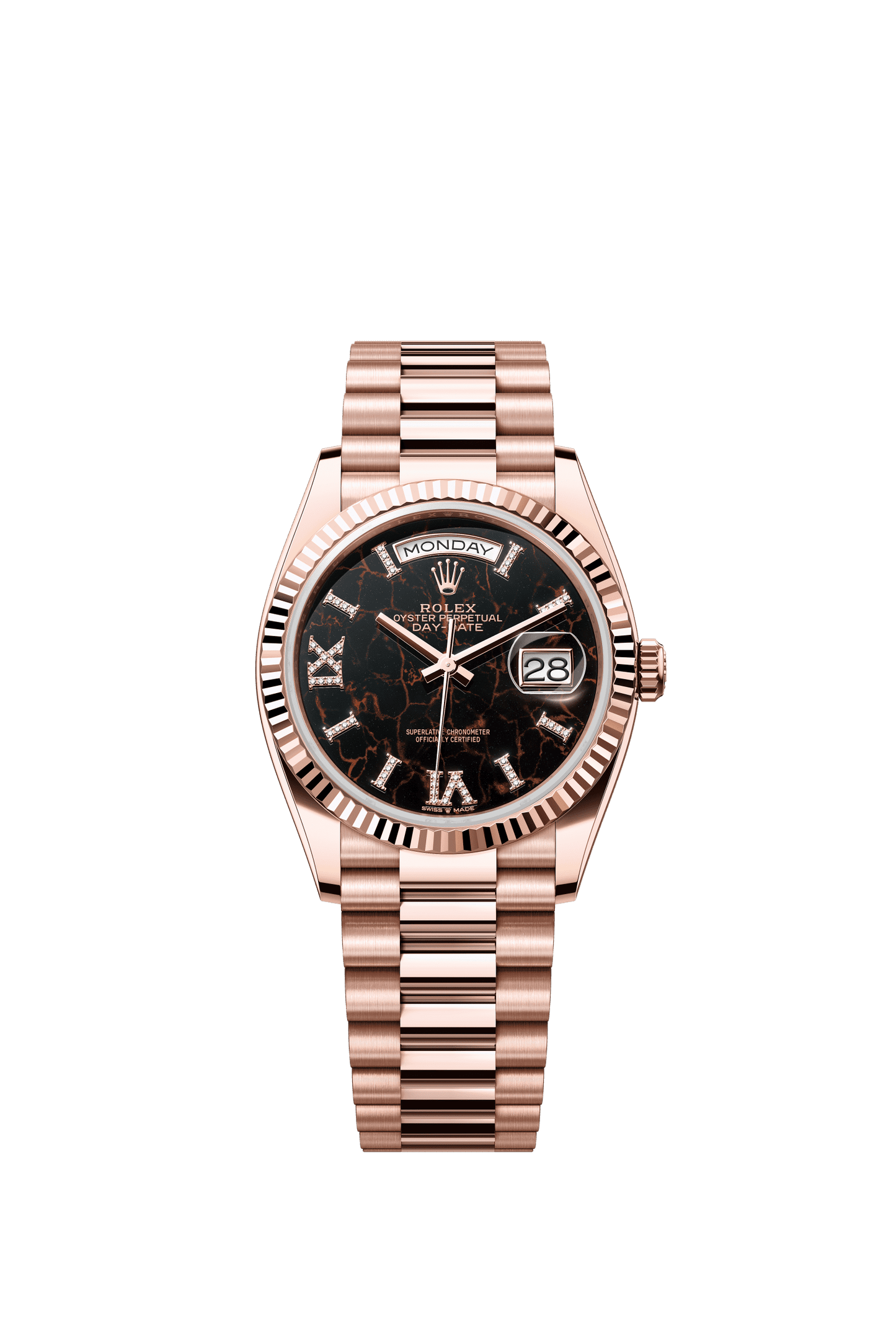 Rolex Day-Date 36 36 mm Eisenkiesel Set With Diamonds Dial 18 kt Everose Gold President Bracelet m128235-0041