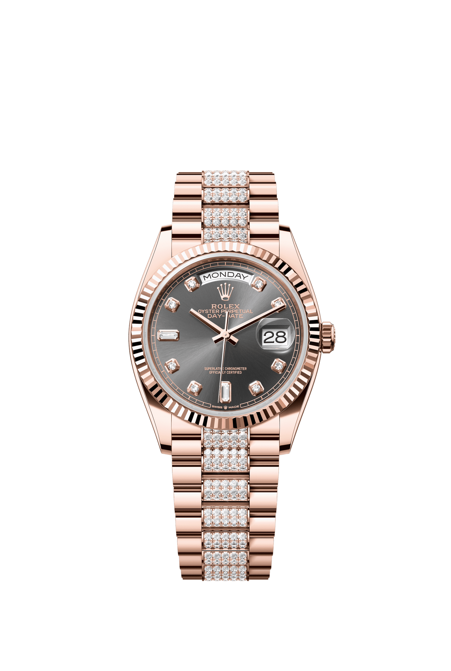 Rolex Day-Date 36 36 mm Slate Set With Diamonds Dial 18 kt Everose Gold President Bracelet m128235-0051