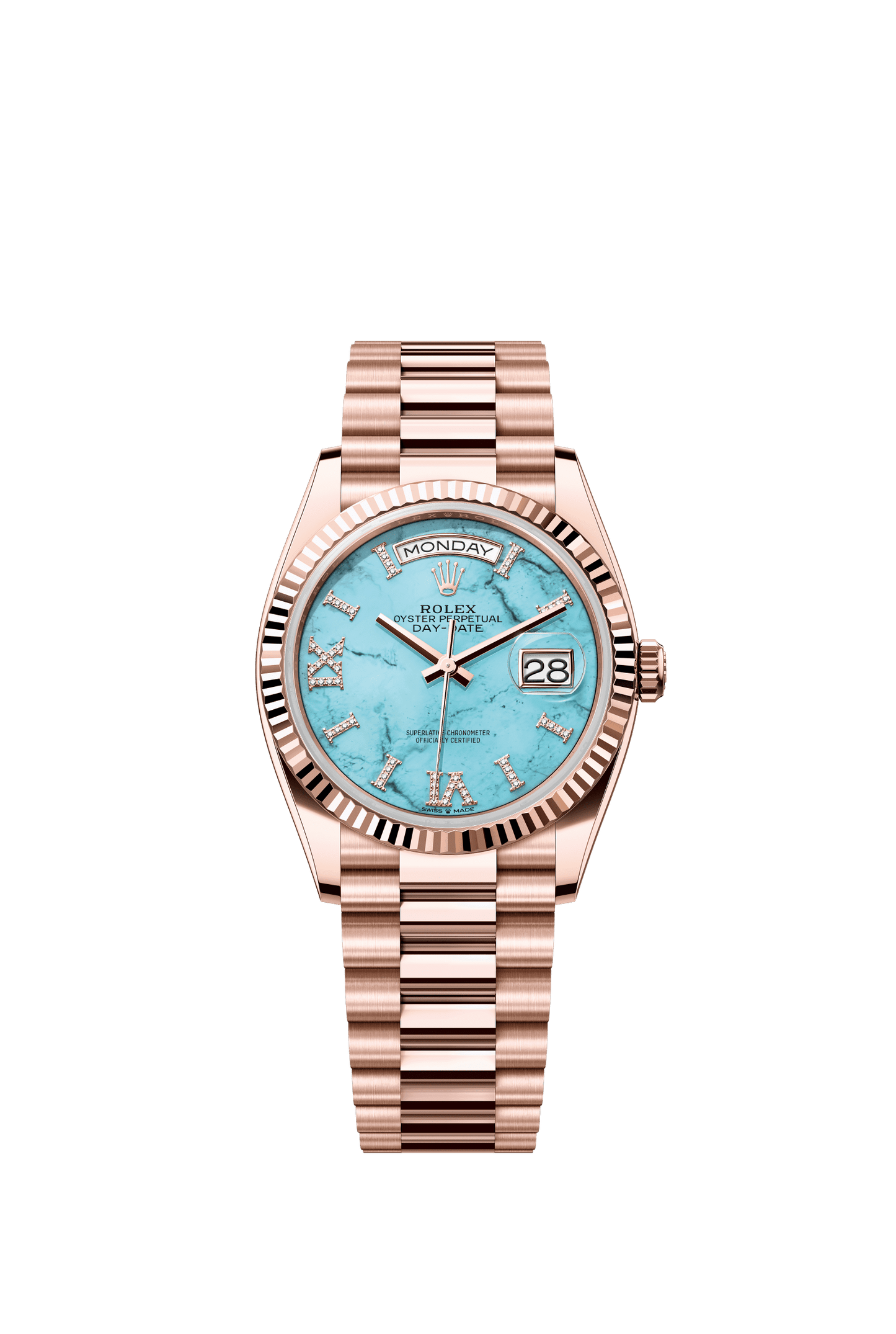 Rolex Day-Date 36 36 mm Turquoise Set With Diamonds Dial 18 kt Everose Gold President Bracelet m128235-0064