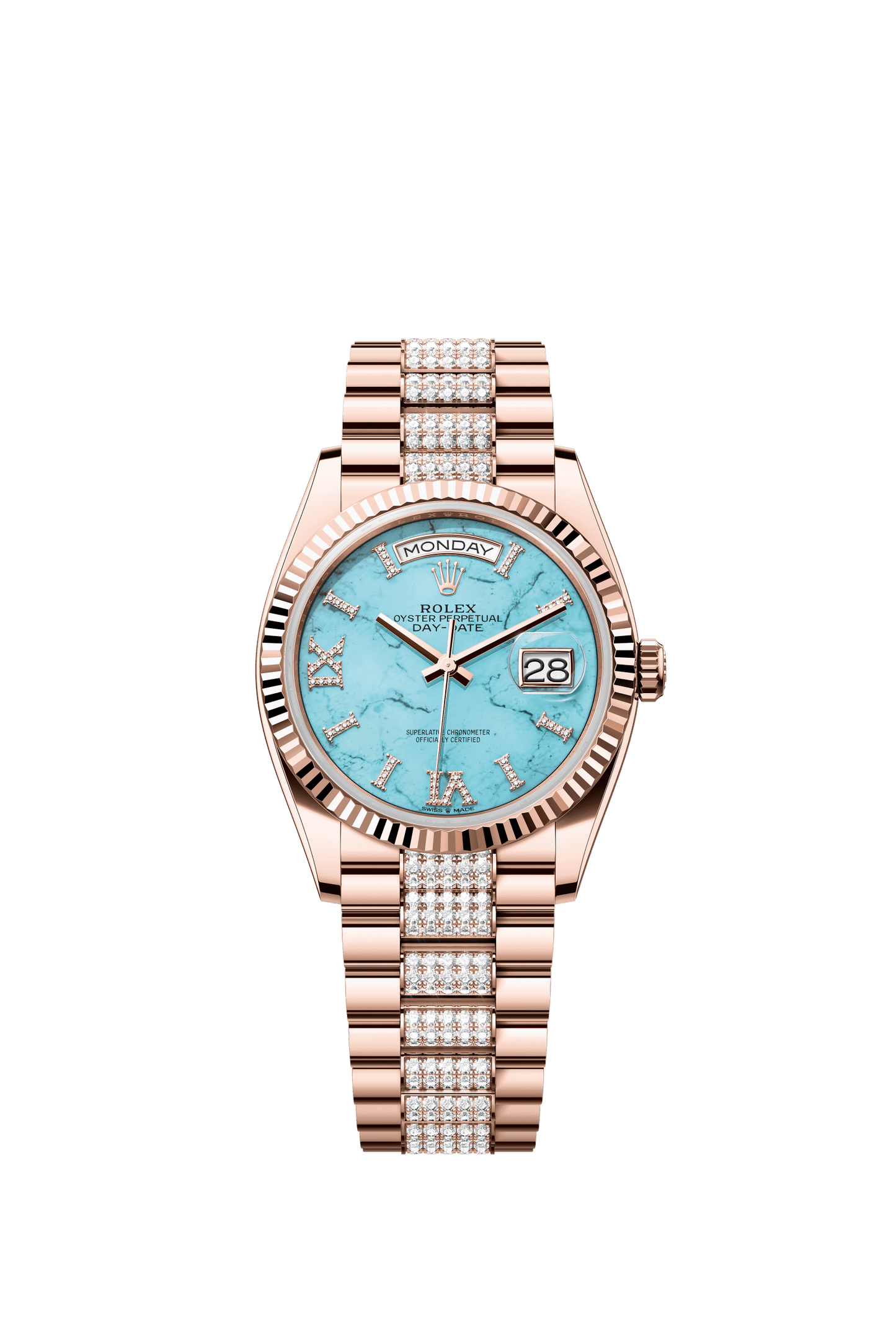 Rolex Day-Date 36 36 mm Turquoise Set With Diamonds Dial 18 kt Everose Gold President Bracelet m128235-0065