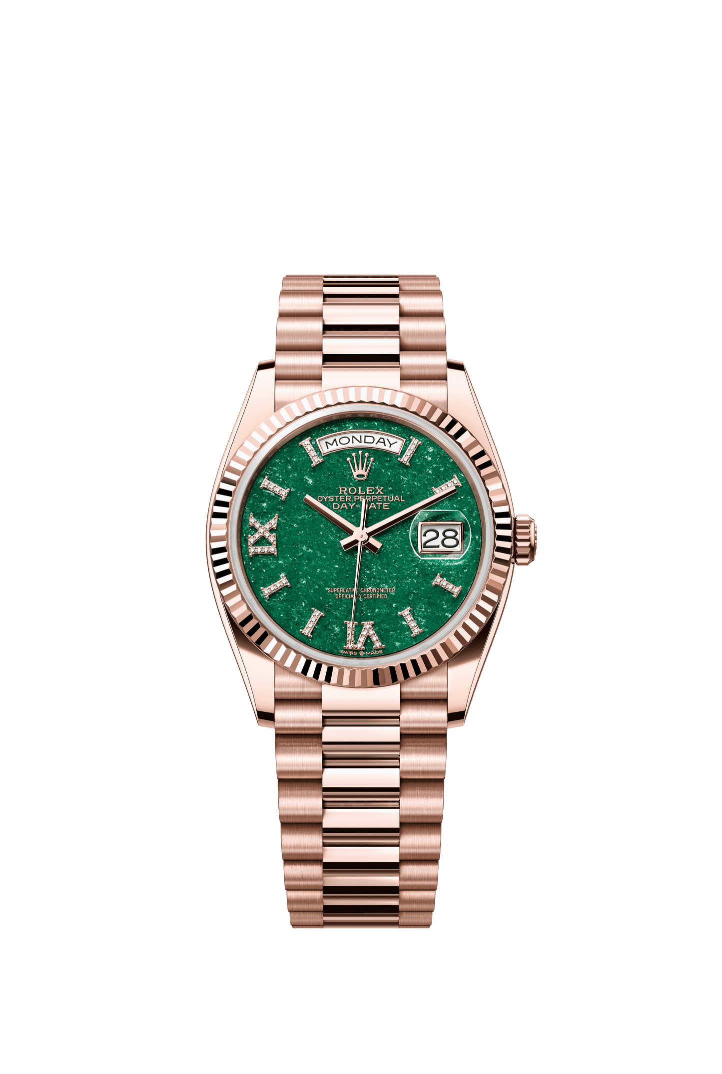 Rolex Day-Date 36 36 mm Green Aventurine Set With Diamonds Dial 18 kt Everose Gold President Bracelet m128235-0068