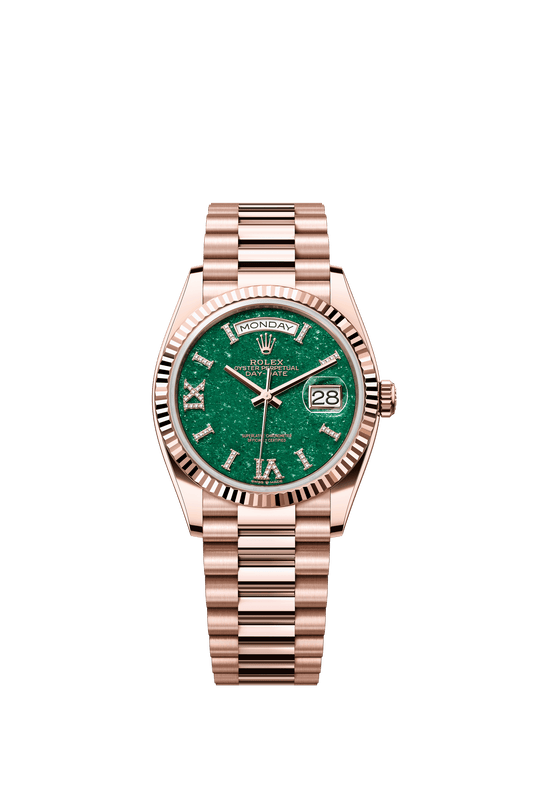 Rolex Day-Date 36 36 mm Green Aventurine Set With Diamonds Dial 18 kt Everose Gold President Bracelet m128235-0068