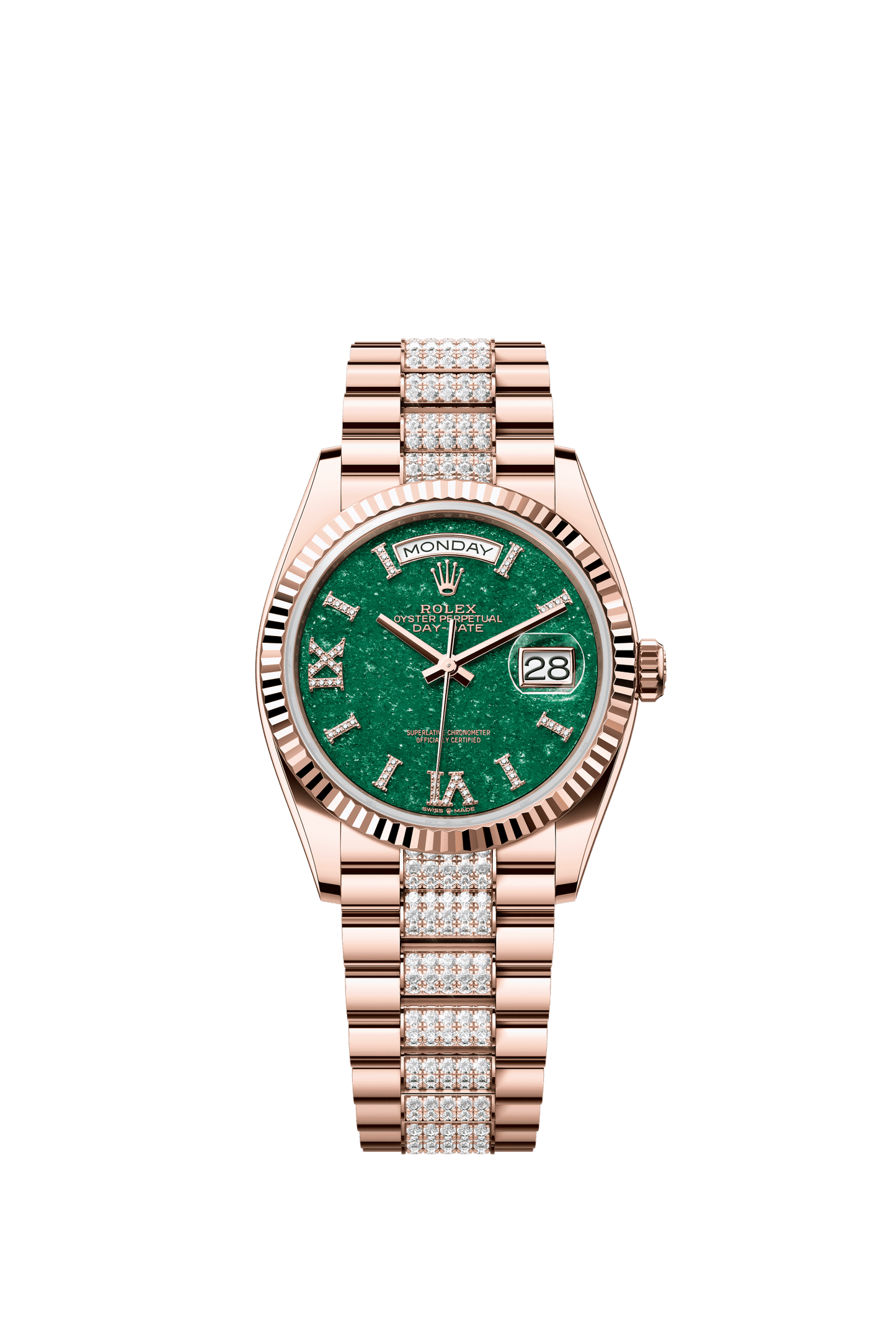 Rolex Day-Date 36 36 mm Green Aventurine Set With Diamonds Dial 18 kt Everose Gold President Bracelet m128235-0069